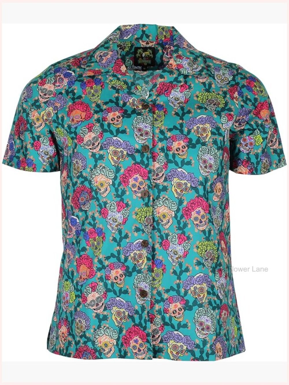 Sugar Skulls Camp Shirt - Short Sleeve Coconut Buttons